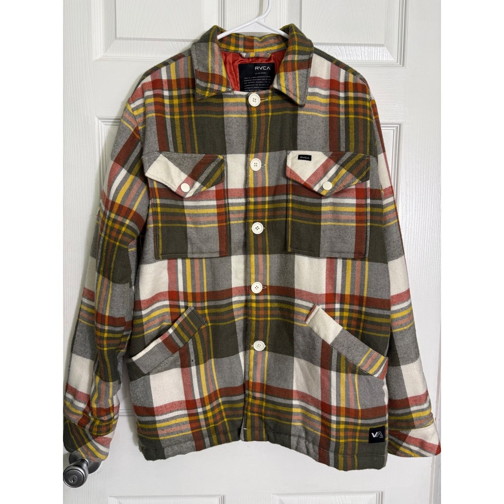 RVCA Multicolor Quilted Flannel Shirt Jacket Medium Plaid Wool Blend Shacket